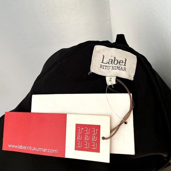 Label Ritu Kumar Black Gold Beaded Swing Mini Dress Flowy Trapeze - Picture 4 of 7